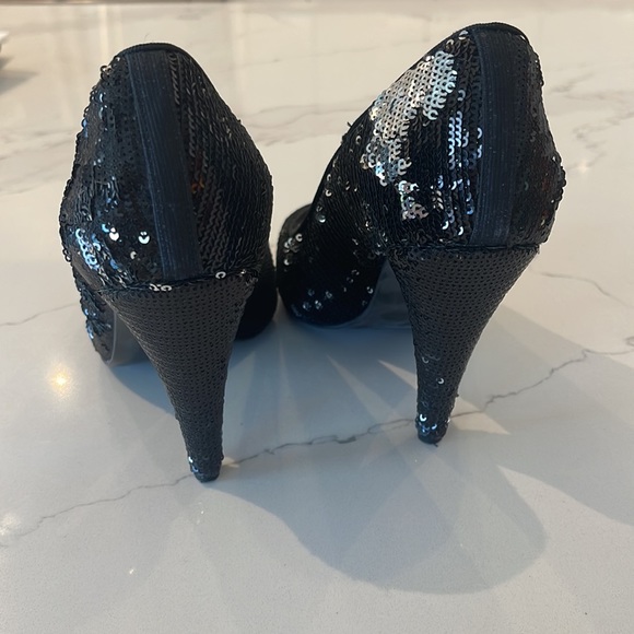 Zara women size 36 black and silver sequin heels open toe shoes fashion fancy - Picture 8 of 9